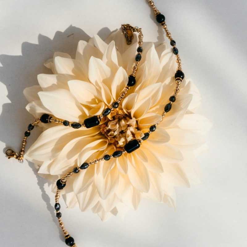 Bransoletka „Starry Night" - Czarny Turmalin, Agat, Hematyt